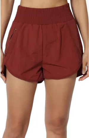TheMogan Women's Lightweight Elastic High Waist Summer Shorts w Inner Brief Windbreaker Dolphin Running Shorts