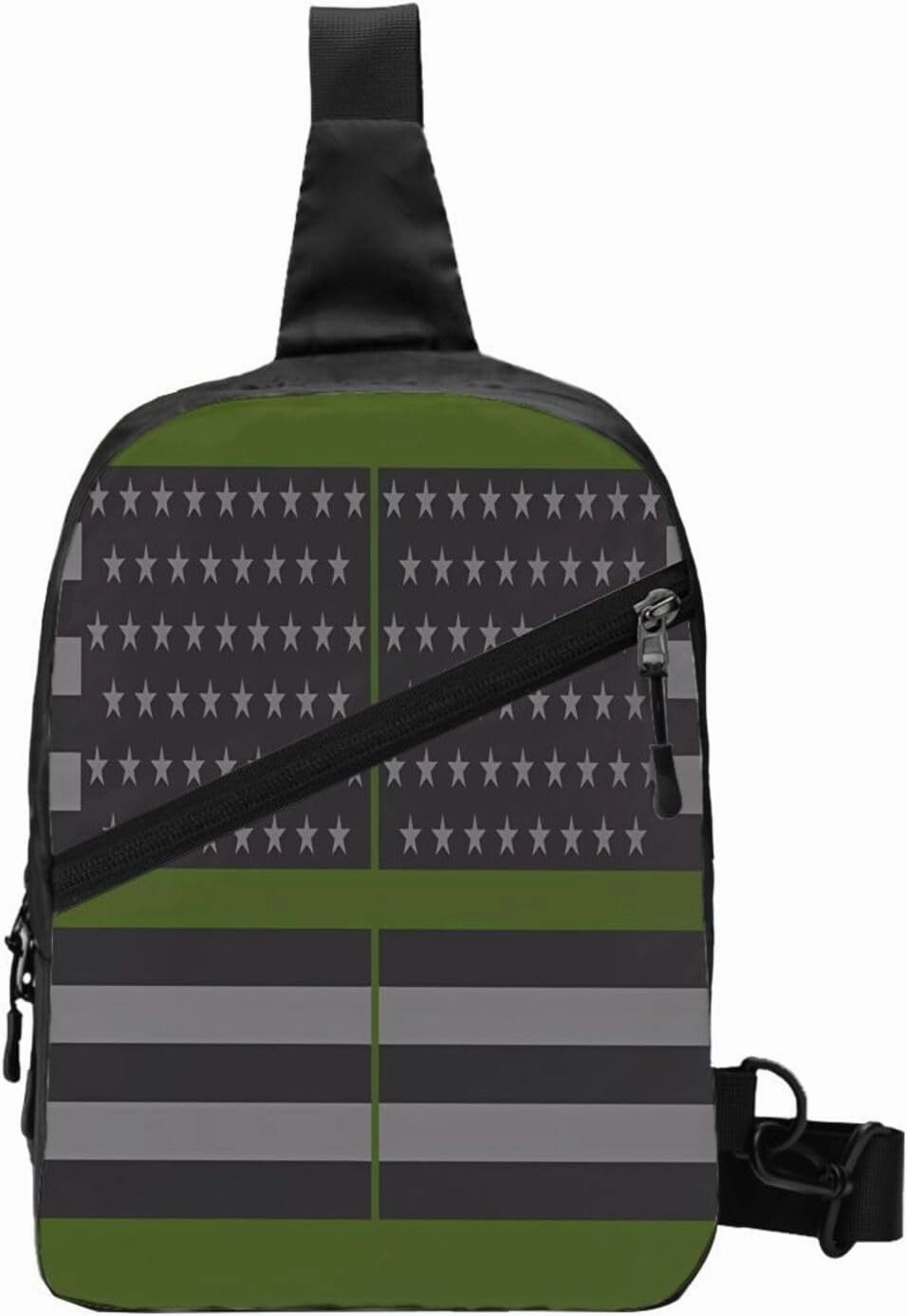 Thin Green Line American Flag Portable Sling Bags Packable Crossbody Bag Foldable Sport Daypack Reusable Shoulder Backpack Diagonally Chest Bag for Workout Travel
