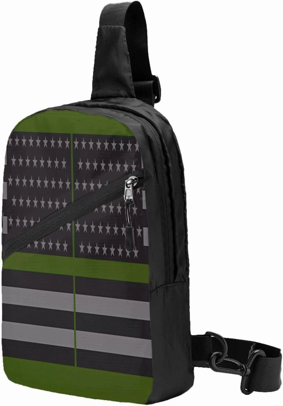 Thin Green Line American Flag Portable Sling Bags Packable Crossbody Bag Foldable Sport Daypack Reusable Shoulder Backpack Diagonally Chest Bag for Workout Travel