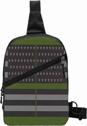 Thin Green Line American Flag Portable Sling Bags Packable Crossbody Bag Foldable Sport Daypack Reusable Shoulder Backpack Diagonally Chest Bag for Workout Travel