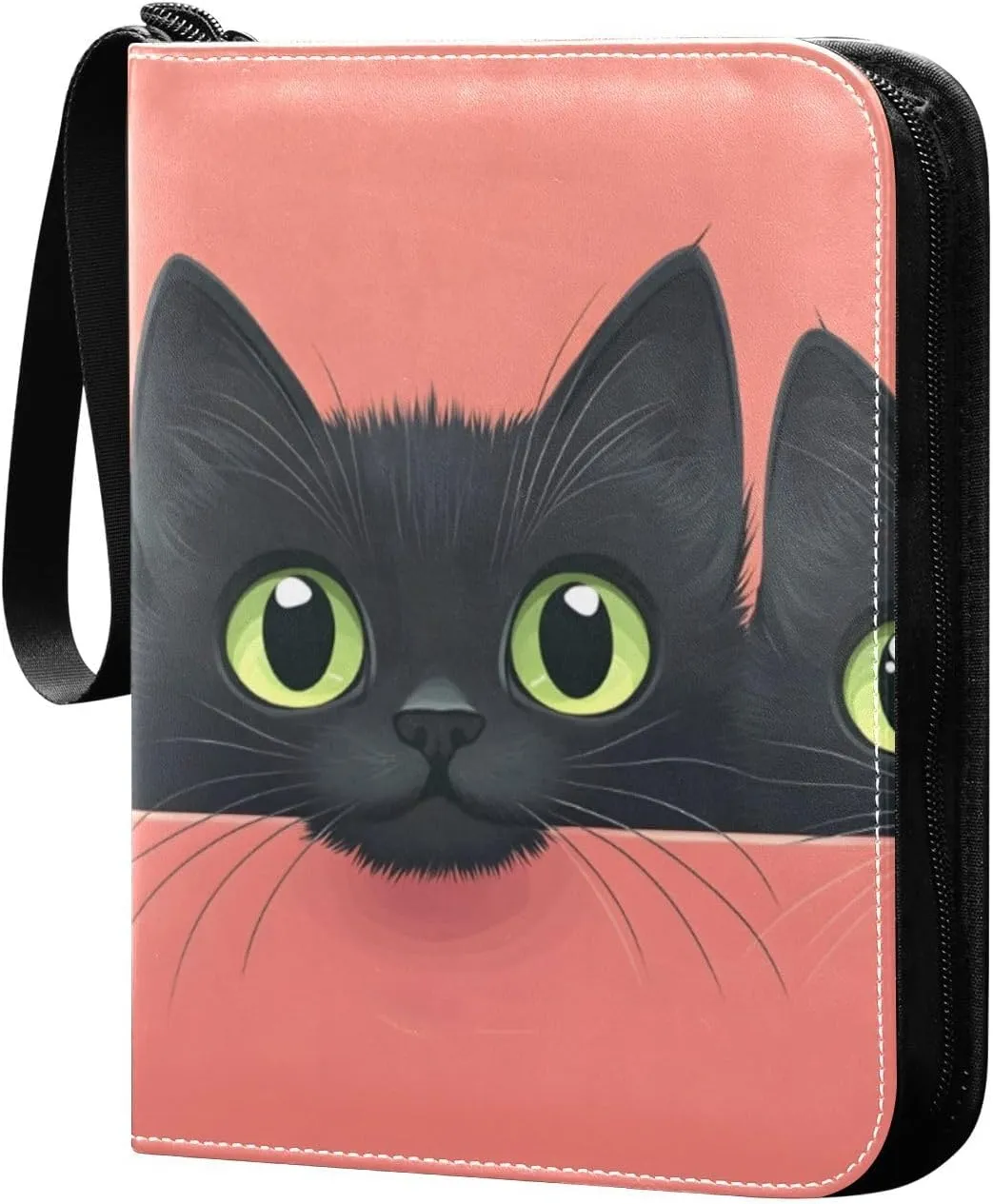 Three Black Cat Card Binder 4 Pocket Trading Card Album Fits 400 Sports/Game Cards, PU Cover 3 Ring Card Collection with 50 Removable Sleeves