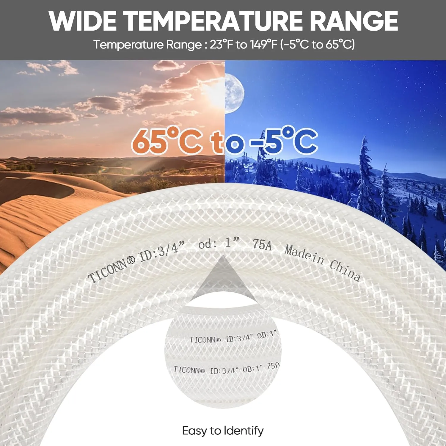 TICONN Clear PVC Tubing, High Pressure Tubing Heavy Duty Braided Reinforced Flexible Vinyl Hose Tube Durometer 75A Plastic Tube BPA Free, Non Toxic, RoHS (5/8'', 10ft)