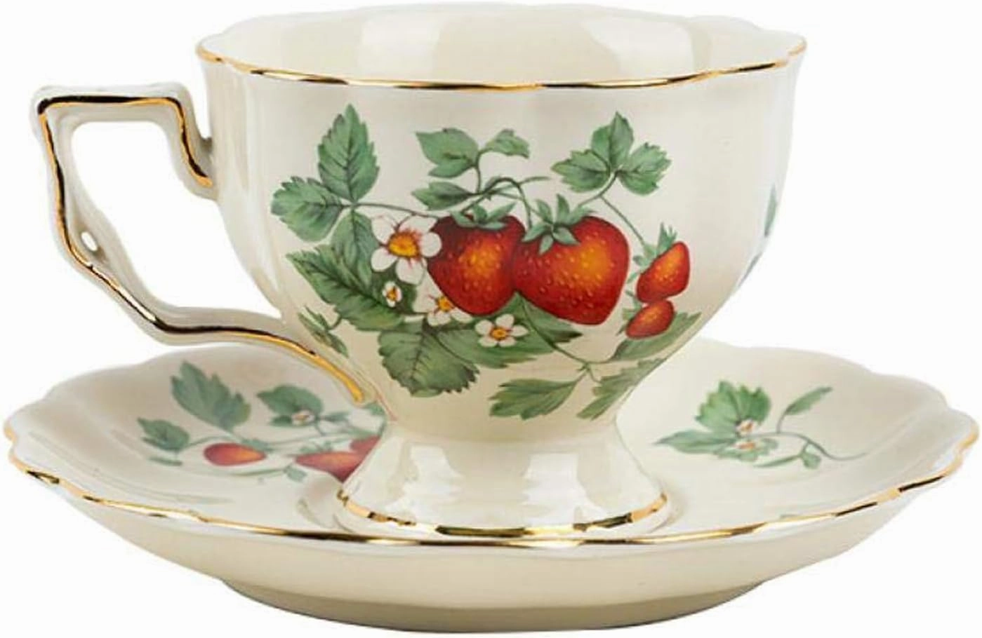 Tmore Vintage Porcelain Tea Set - Strawberry Pattern, 220ml Coffee Cup   Saucer   Teaspoon