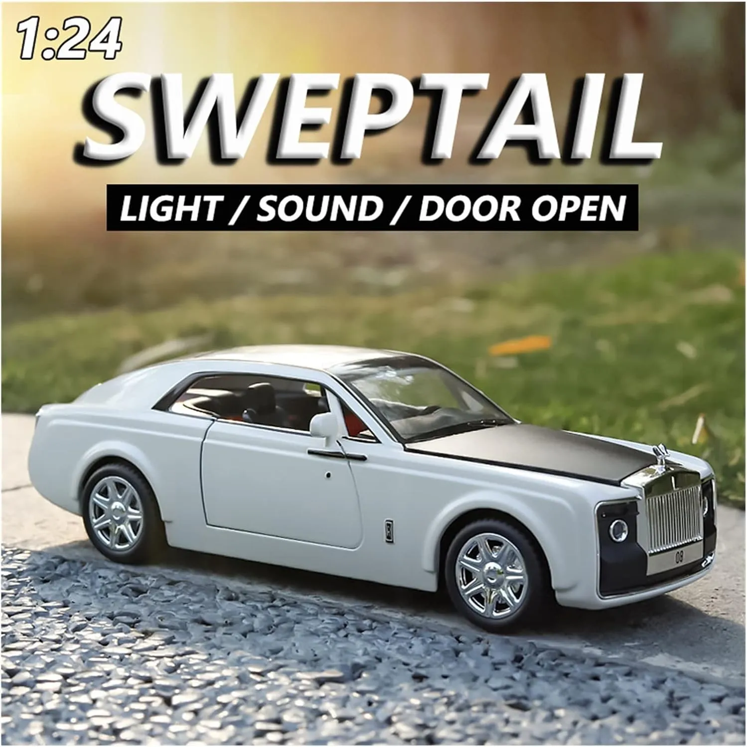 Toy car Model 1:24 for Rolls-Royce Sweptail Alloy Car Model Light Sound Effect Diecast Toys Gift (Color : Black)