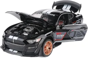 Toy car Model 1:24 Ford Mustang Shelby GT500 Alloy Sports Car Model Diecasts Toy with Sound Light Kids Gifts (Color : Black)