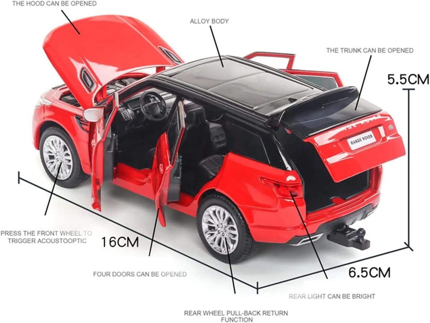 Toy car Model 1:32 Alloy Car for Land-Rover Range Rover Sports Car Model with Sound and Light Toys (Color : White)