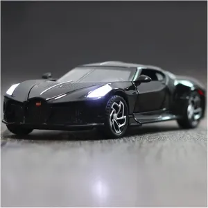 Toy car Model 1/32 for Bugatti La Voiture Noire Sport Car Model Toys Alloy Diecast Sport Car with Pull Back Sound Light (Color : Matte Black)