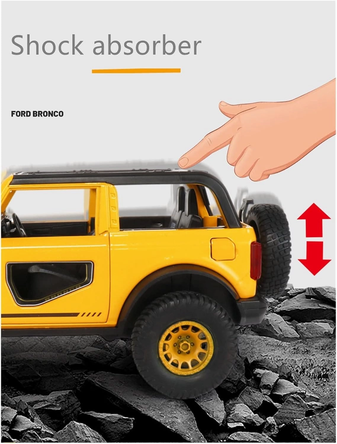 Toy car Model 1:24 for Ford Bronco Lima Alloy Car Model Diecast Toy Off-Road with Sound Light Kids Gifts (Color : Yellow)