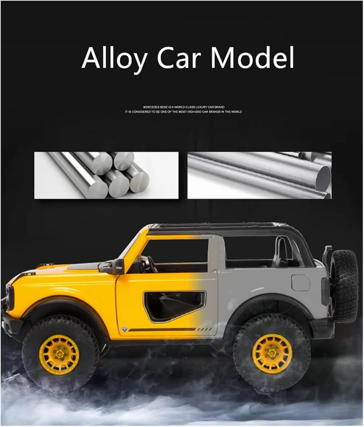 Toy car Model 1:24 for Ford Bronco Lima Alloy Car Model Diecast Toy Off-Road with Sound Light Kids Gifts (Color : Yellow)