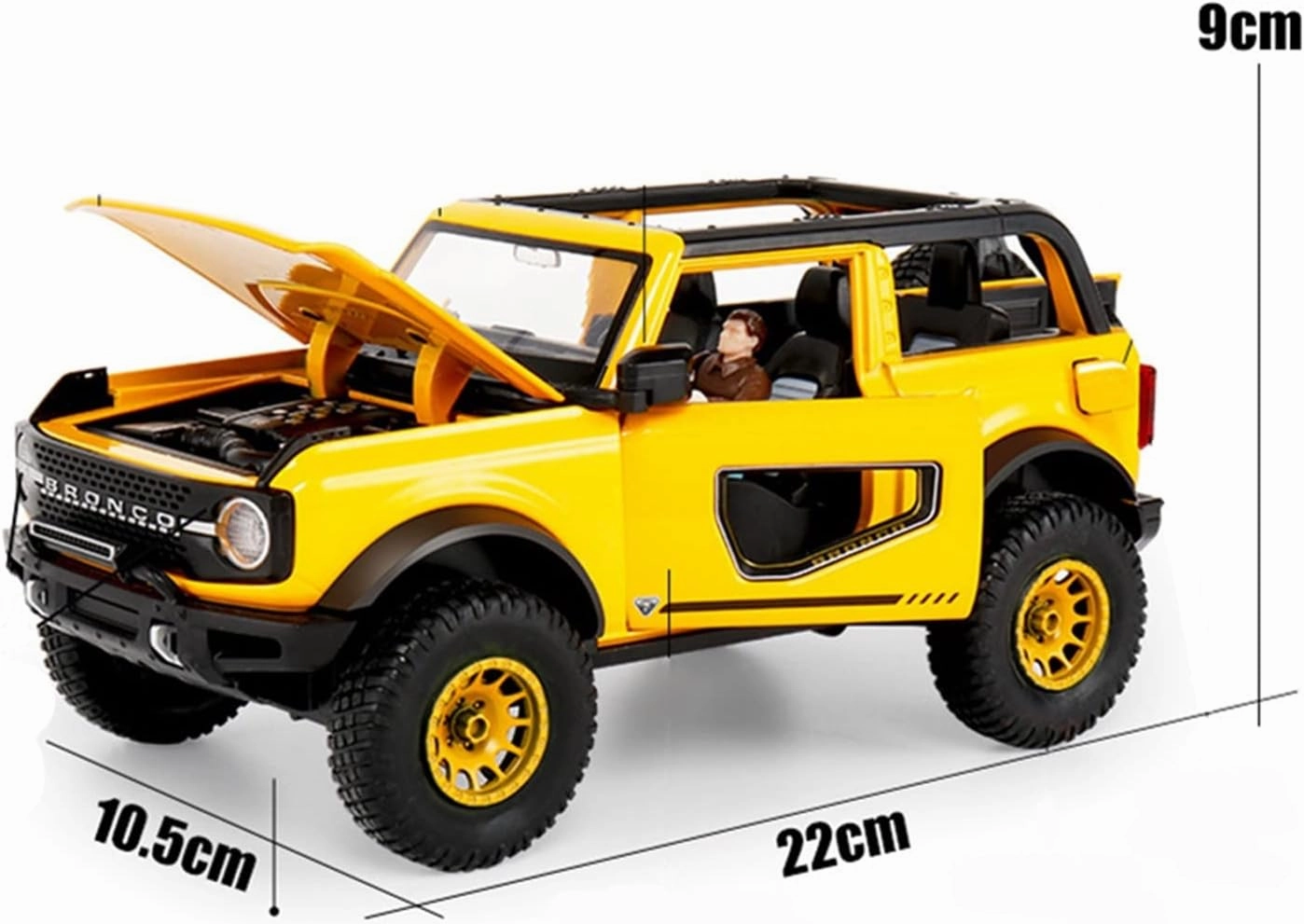 Toy car Model 1:24 for Ford Bronco Lima Alloy Car Model Diecast Toy Off-Road with Sound Light Kids Gifts (Color : Yellow)