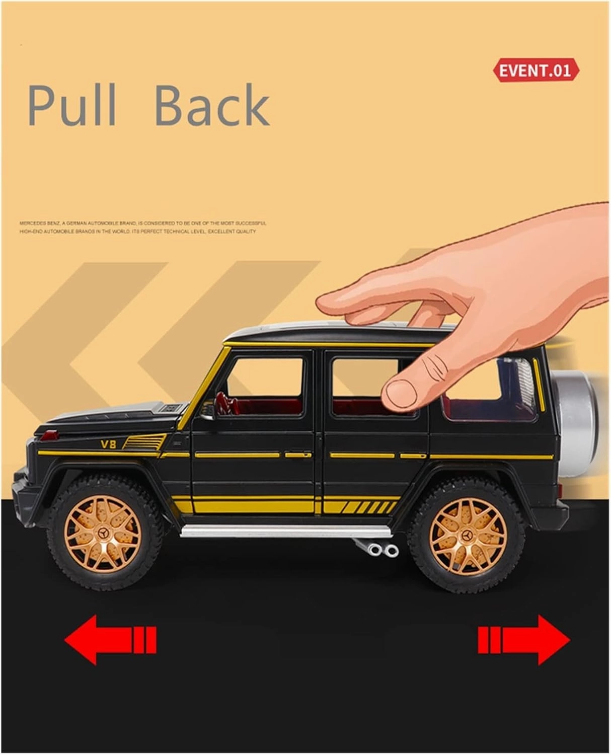 Toy car Model 1:24 for G63 G65 Alloy Car Model Diecast Toy Metal Off-Road with Sound and Light Gift (Color : Yellow)