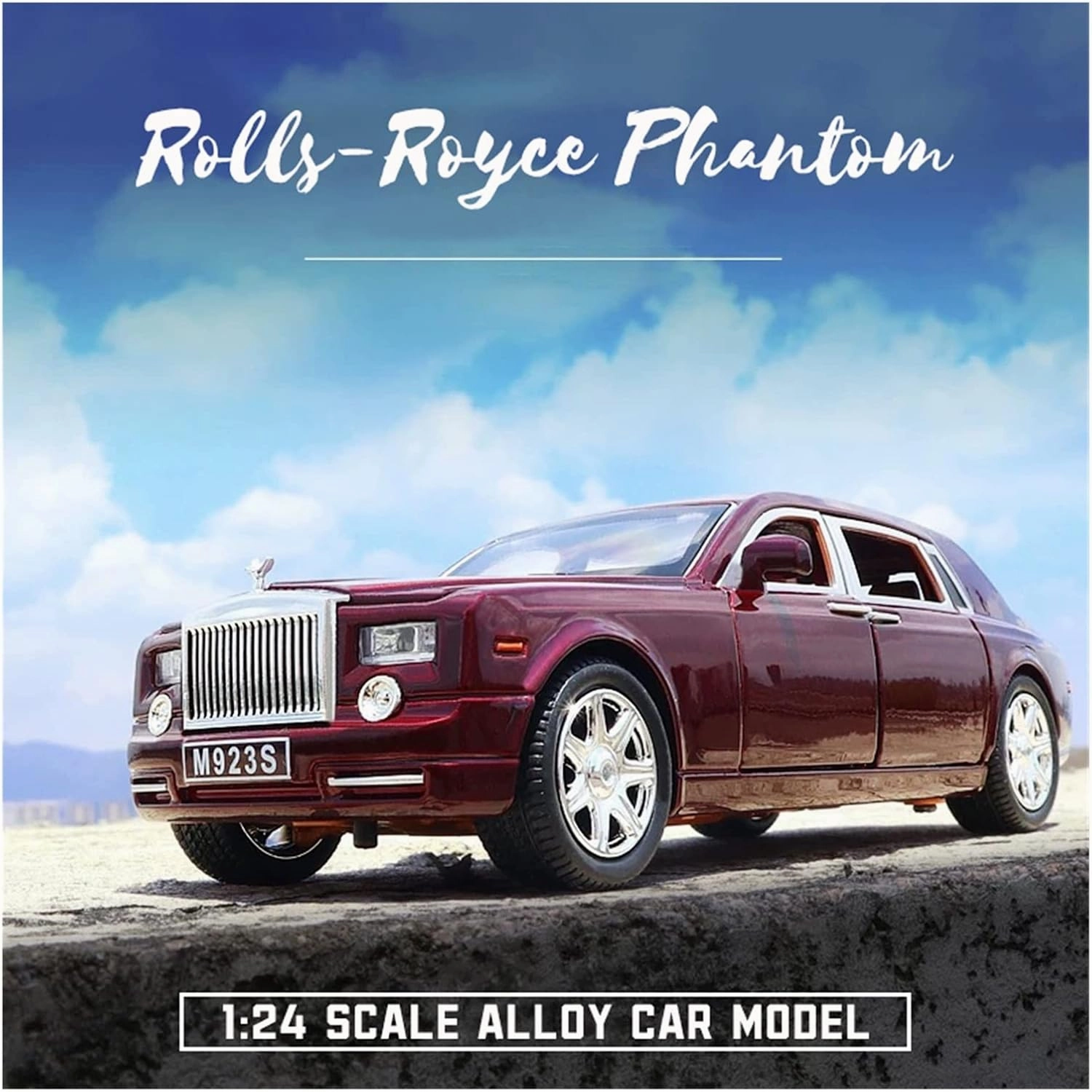 Toy car Model 1:24 for Rolls-Royce Phantom Alloy Car Model Light Sound Effect Diecast Car Boys Birthday Gift (Color : Red)