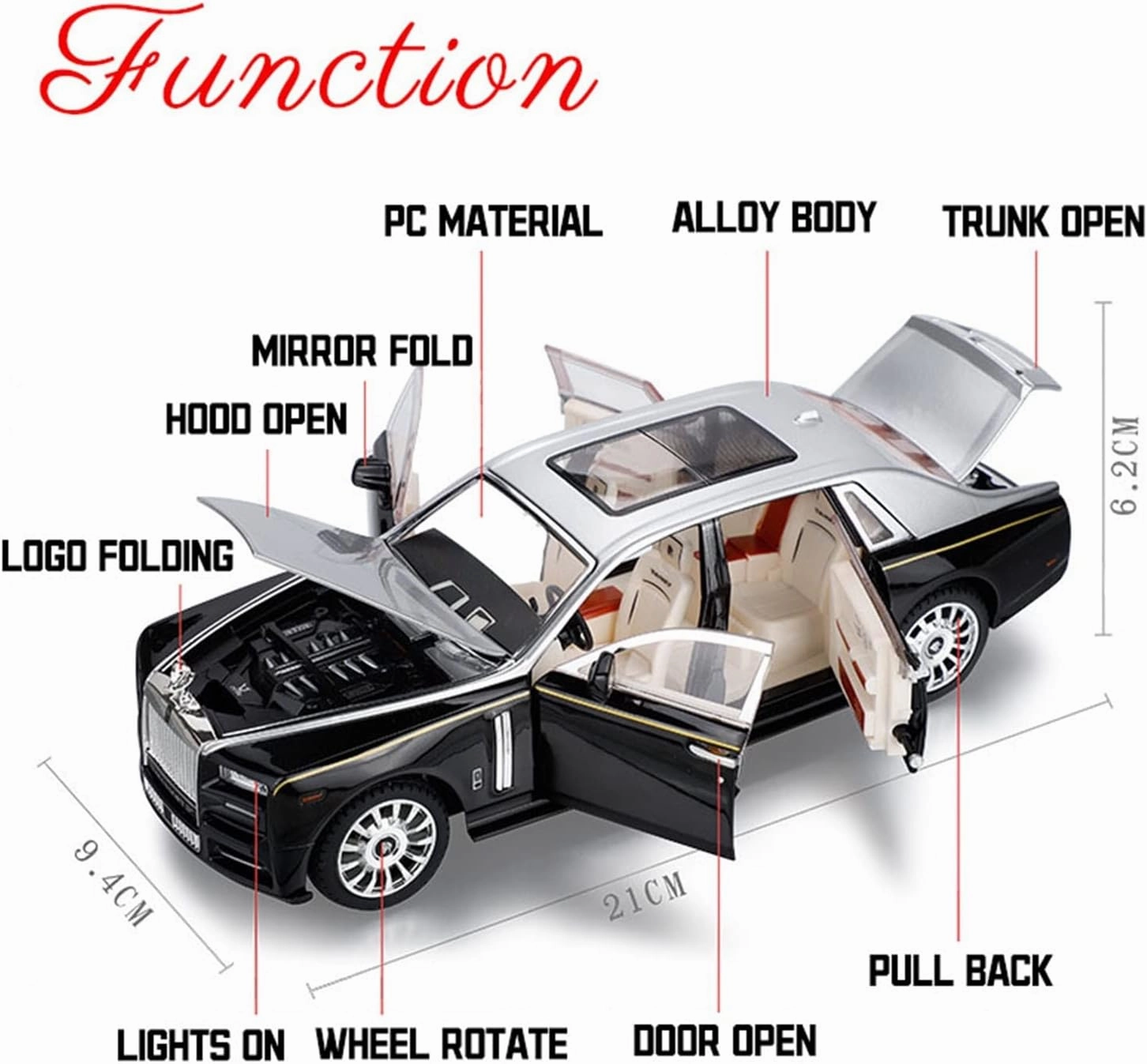 Toy car Model 1:24 for Scale Rolls-Royce Phantom Alloy Car Model Light Sound Effect Diecast Car Toys (Color : White)