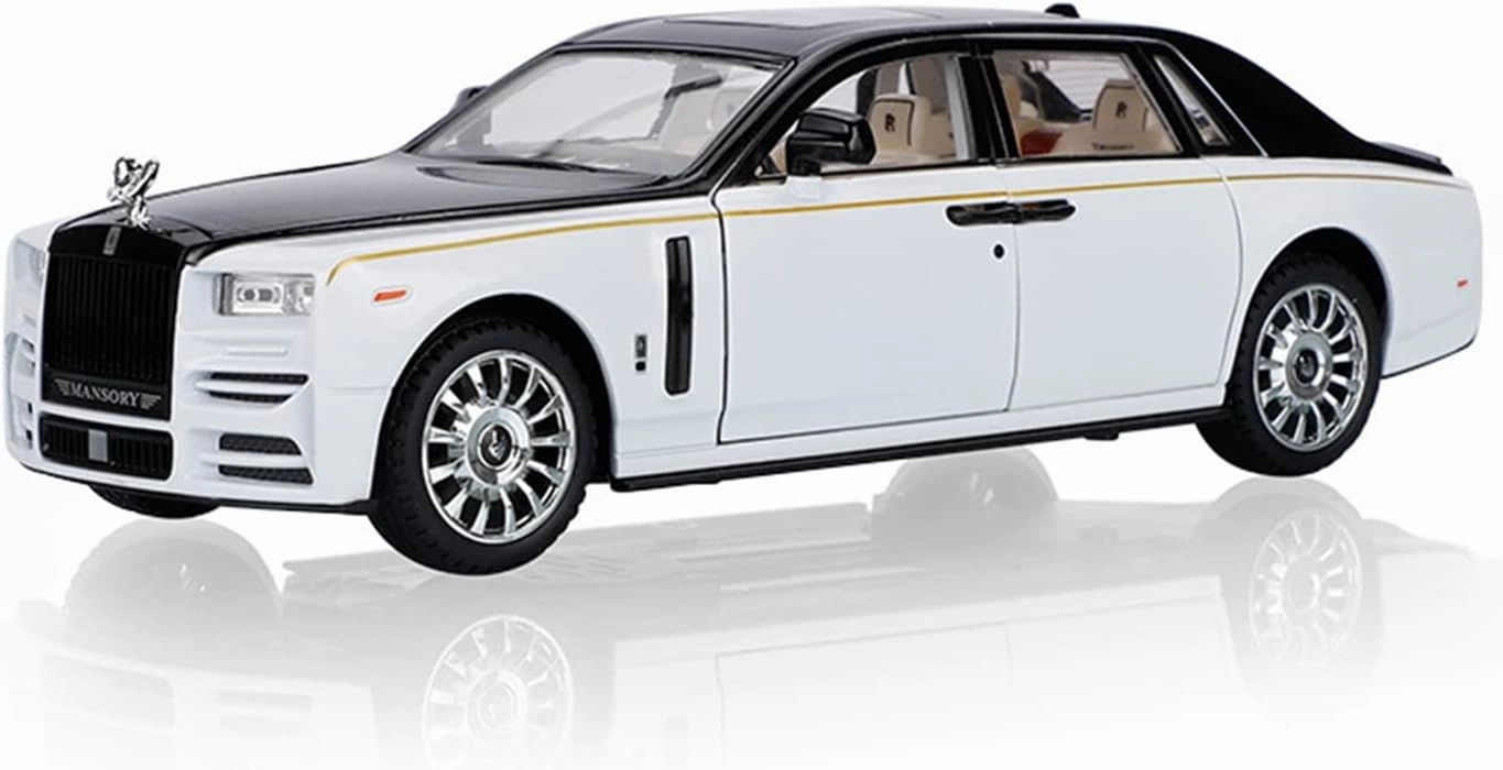 Toy car Model 1:24 for Scale Rolls-Royce Phantom Alloy Car Model Light Sound Effect Diecast Car Toys (Color : White)