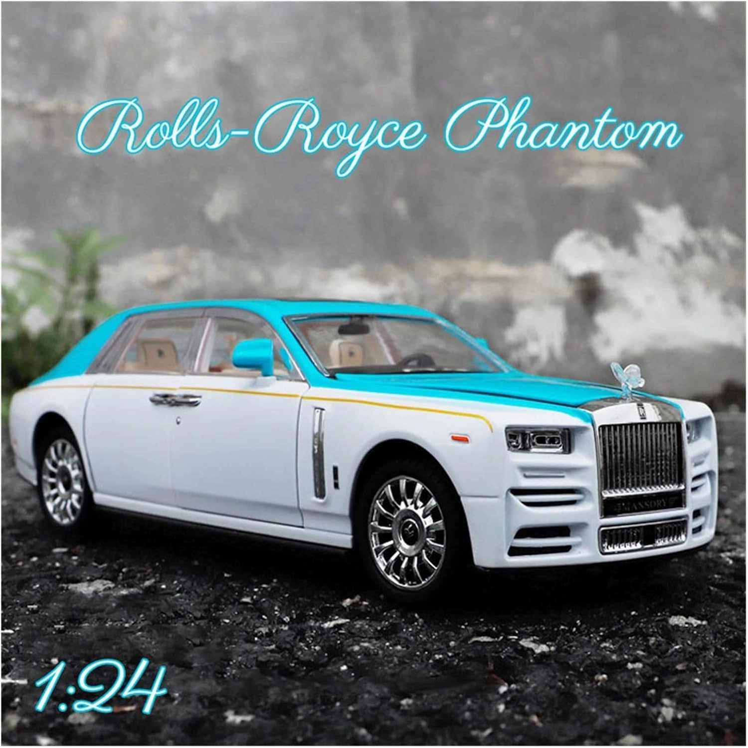 Toy car Model 1:24 for Scale Rolls-Royce Phantom Alloy Car Model Light Sound Effect Diecast Car Toys (Color : White)