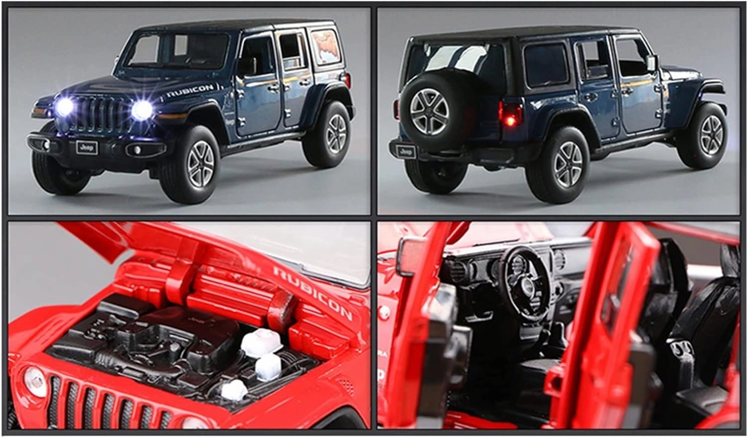 Toy car Model 1:32 for Jeeps Wrangler Rubicon Alloy Car Model Diecast Off-Road Toy with Sound and Light (Color : A1)