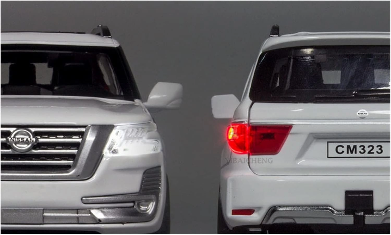 Toy car Model 1/32 for Nisssan Patrol Y62 Diecast Alloy Car Model SUV Off-Road with Travel Rack Light Pull Back Toy (Color : White)