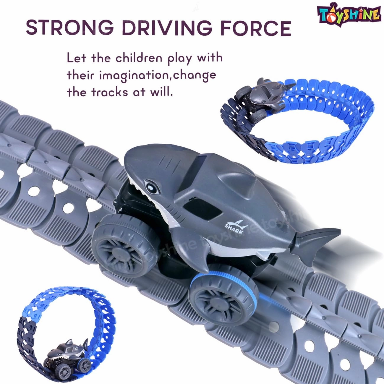 Toyshine Race Track Toy Set Educational Twisted Flexible Tracks 112 Pcs with Electric Shark Design Car Toys for Kids - Multicolour