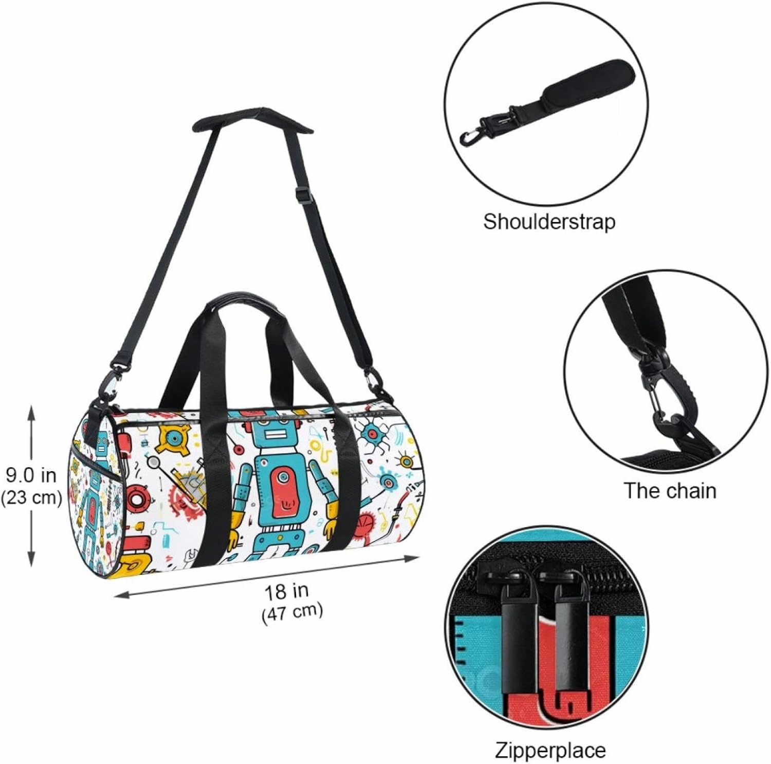 Travel Bag,Mens Gym Bag,Womens Gym Bag,Science and Funny Robots,Sports Bag