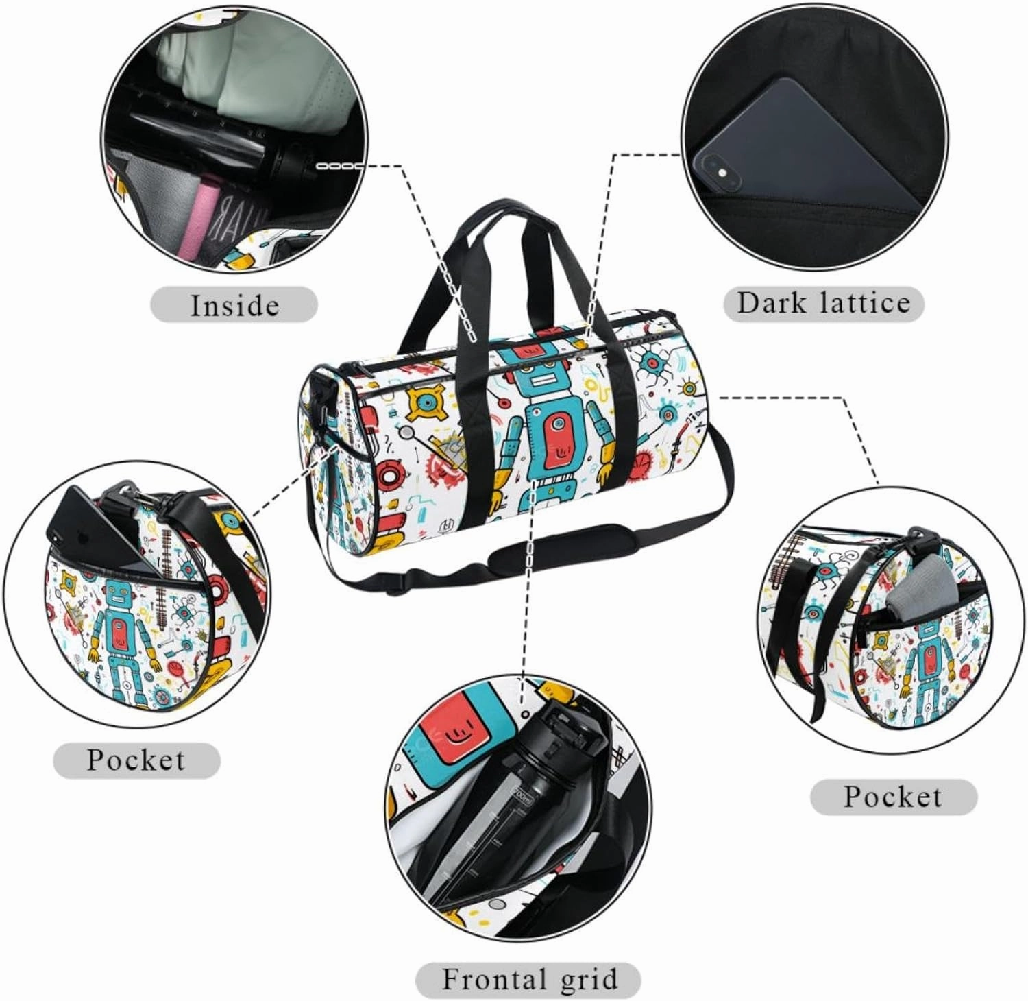 Travel Bag,Mens Gym Bag,Womens Gym Bag,Science and Funny Robots,Sports Bag