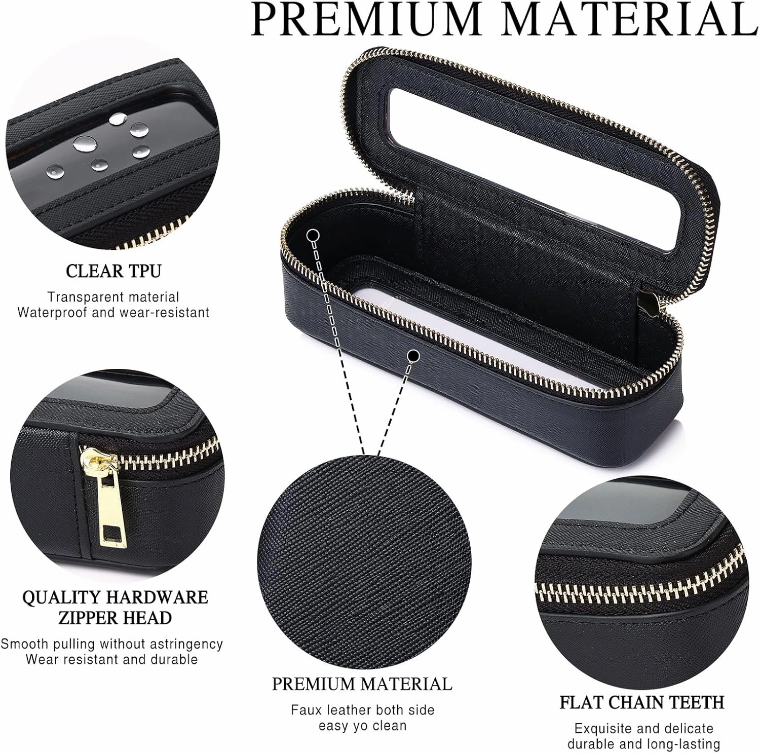 Travel Makeup Set Waterproof Transparent Cosmetic Bag and Toiletry Bag Makeup Brush case with Zipper Car Essentials for Women (Black, L M SLIM)