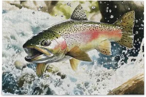 Trout Fish River Jigsaw Puzzle 1000 Piece, Educational Intellectual Decompression Puzzle Game Jigsaw Puzzle for Adult Active Thinking Party Entertainment, Family Games
