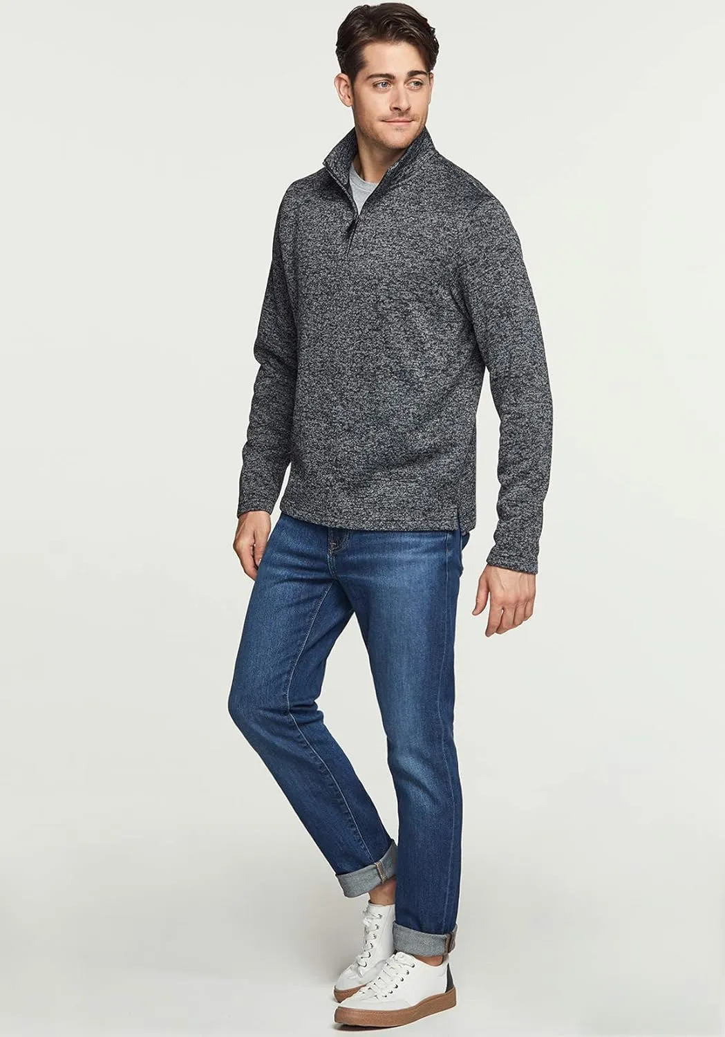 TSLA Men's Quarter Zip Thermal Fleece Lined Sweater, Winter Lightweight Soft Pullover Collar Sweatshirt