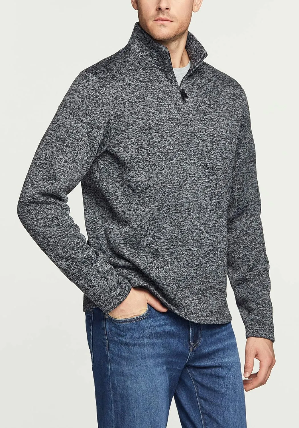 TSLA Men's Quarter Zip Thermal Fleece Lined Sweater, Winter Lightweight Soft Pullover Collar Sweatshirt