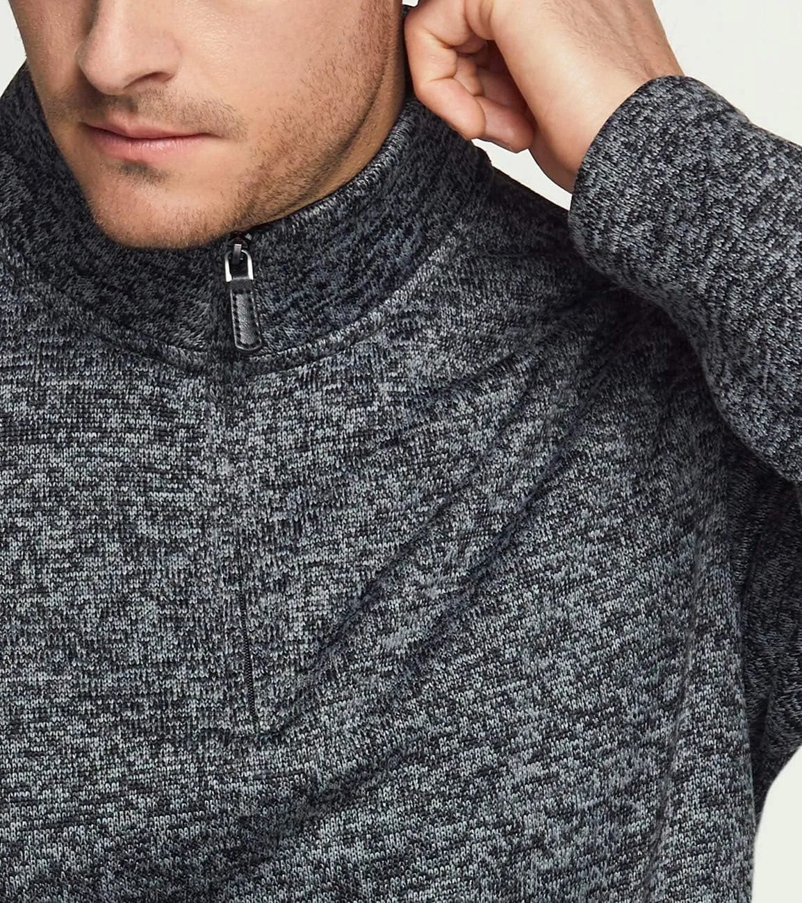 TSLA Men's Quarter Zip Thermal Fleece Lined Sweater, Winter Lightweight Soft Pullover Collar Sweatshirt