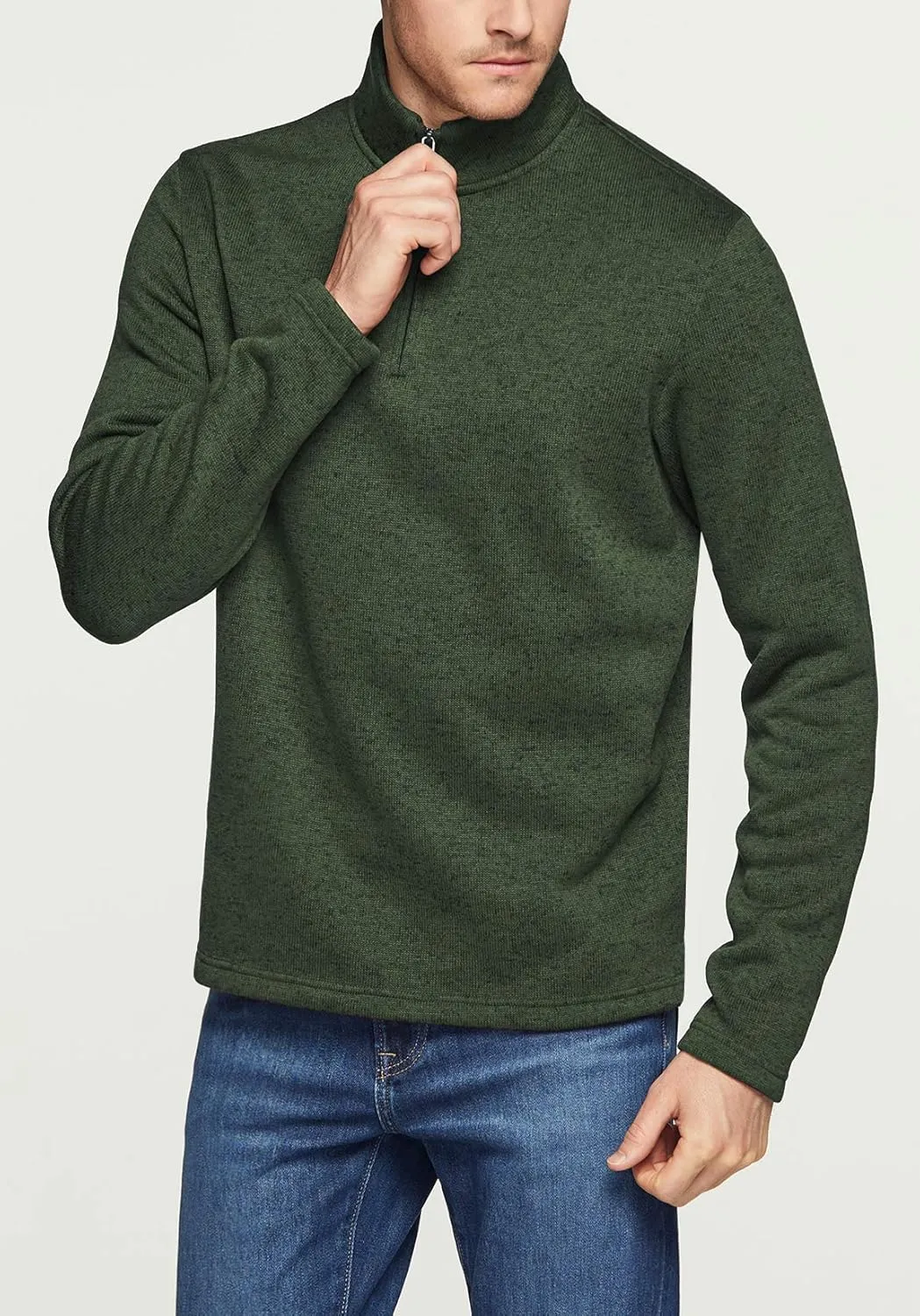 TSLA Men's Quarter Zip Thermal Fleece Lined Sweater, Winter Lightweight Soft Pullover Collar Sweatshirt