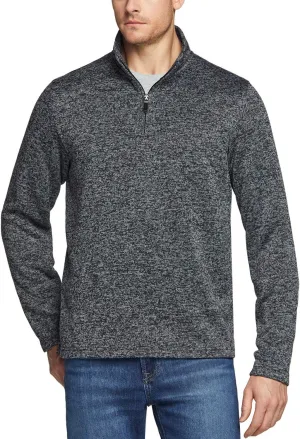 TSLA Men's Quarter Zip Thermal Fleece Lined Sweater, Winter Lightweight Soft Pullover Collar Sweatshirt