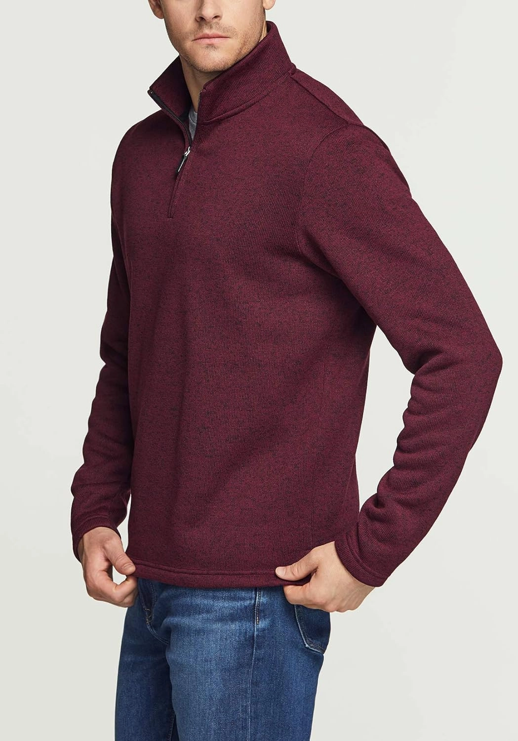 TSLA Men's Quarter Zip Thermal Fleece Lined Sweater, Winter Lightweight Soft Pullover Collar Sweatshirt