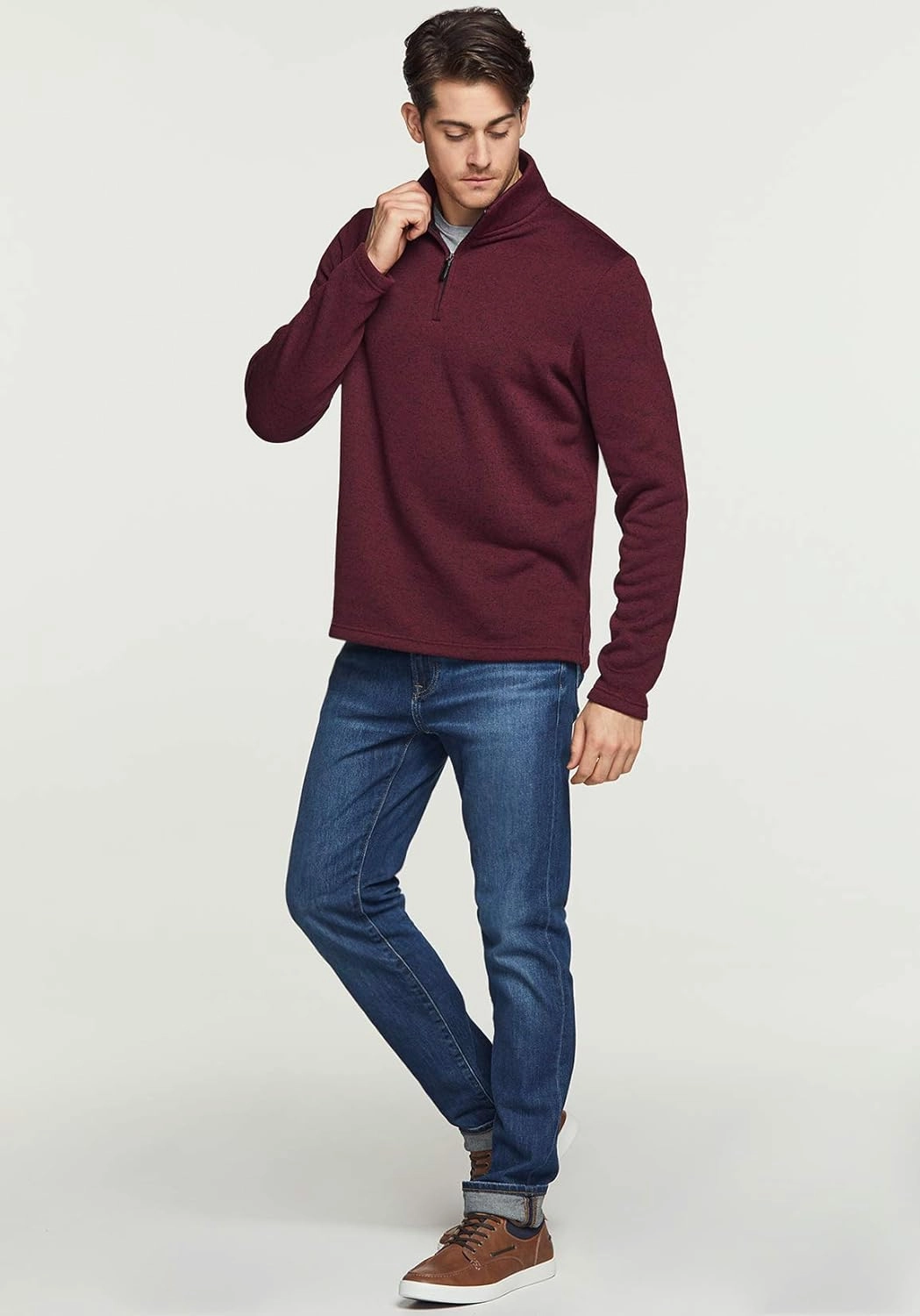TSLA Men's Quarter Zip Thermal Fleece Lined Sweater, Winter Lightweight Soft Pullover Collar Sweatshirt