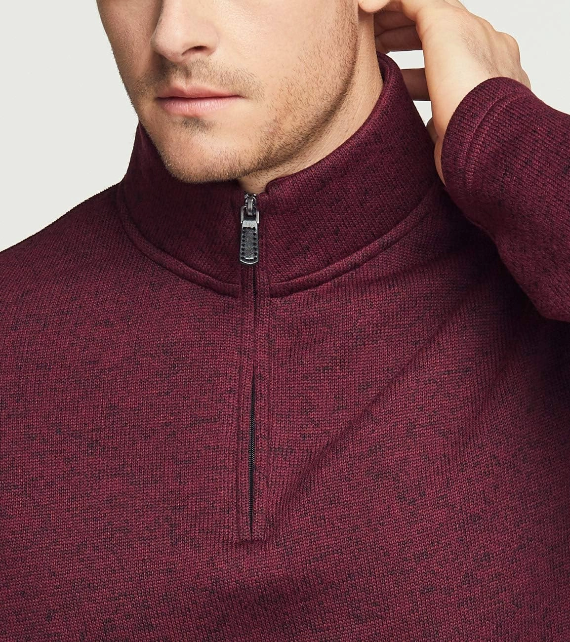 TSLA Men's Quarter Zip Thermal Fleece Lined Sweater, Winter Lightweight Soft Pullover Collar Sweatshirt