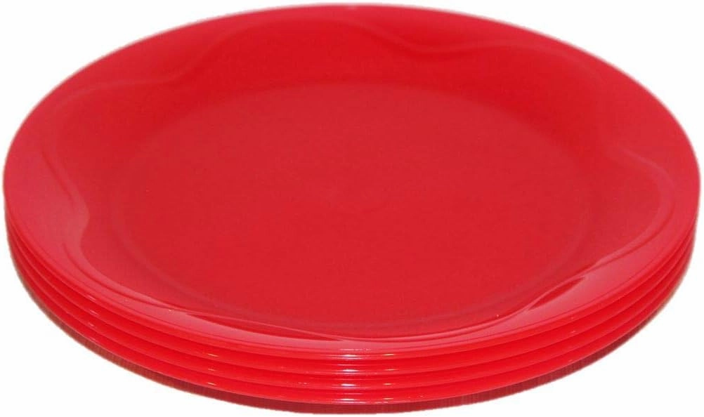 Tupperware Set of 4 Plates 8" Round Open House Floresta Red