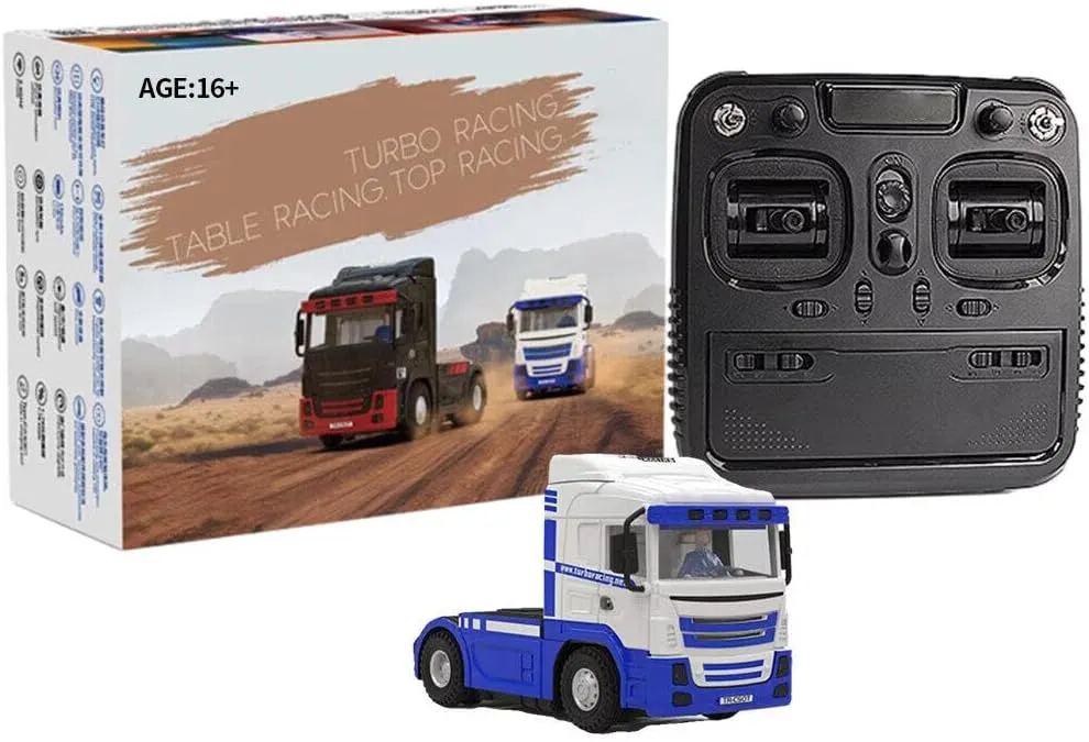 Turbo Drift RC Racing Truck Tractor, 1/76 2.4G RC 3CH Electric 4WD High Speed Off-Road Truck Remote Control All Terrain Racing Car Toy Gifts for Beginner Adults - RTR Version