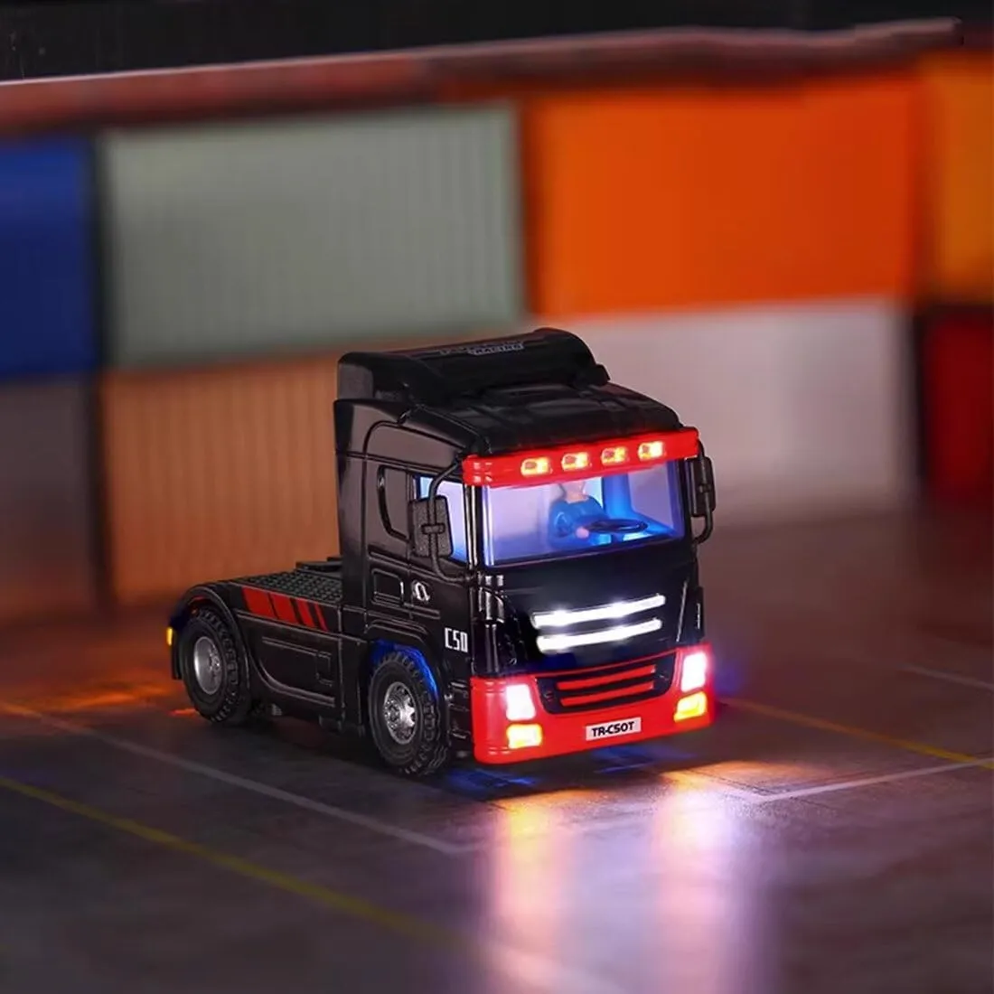 Turbo Racing 1/76 RC Semi Truck, 2.4GHz 3CH Electric 4WD Mini Remote Control Tractor Model, Desktop Scale Vehicle for Hobbyists (RTR/Red & Black)