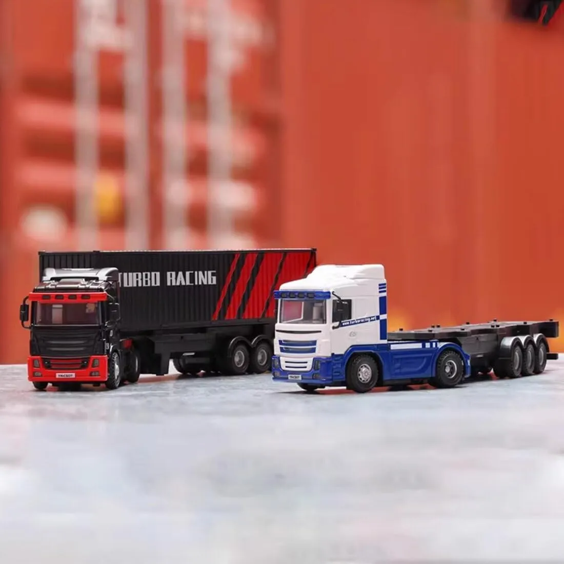 Turbo Racing 1/76 RC Semi Truck, 2.4GHz 3CH Electric 4WD Mini Remote Control Tractor Model, Desktop Scale Vehicle for Hobbyists (RTR/Red & Black)