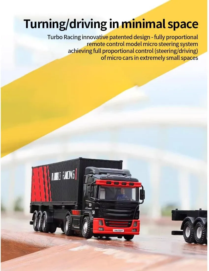 Turbo Racing 1/76 RC Semi Truck, 2.4GHz 3CH Electric 4WD Mini Remote Control Tractor Model, Desktop Scale Vehicle for Hobbyists (RTR/Red & Black)