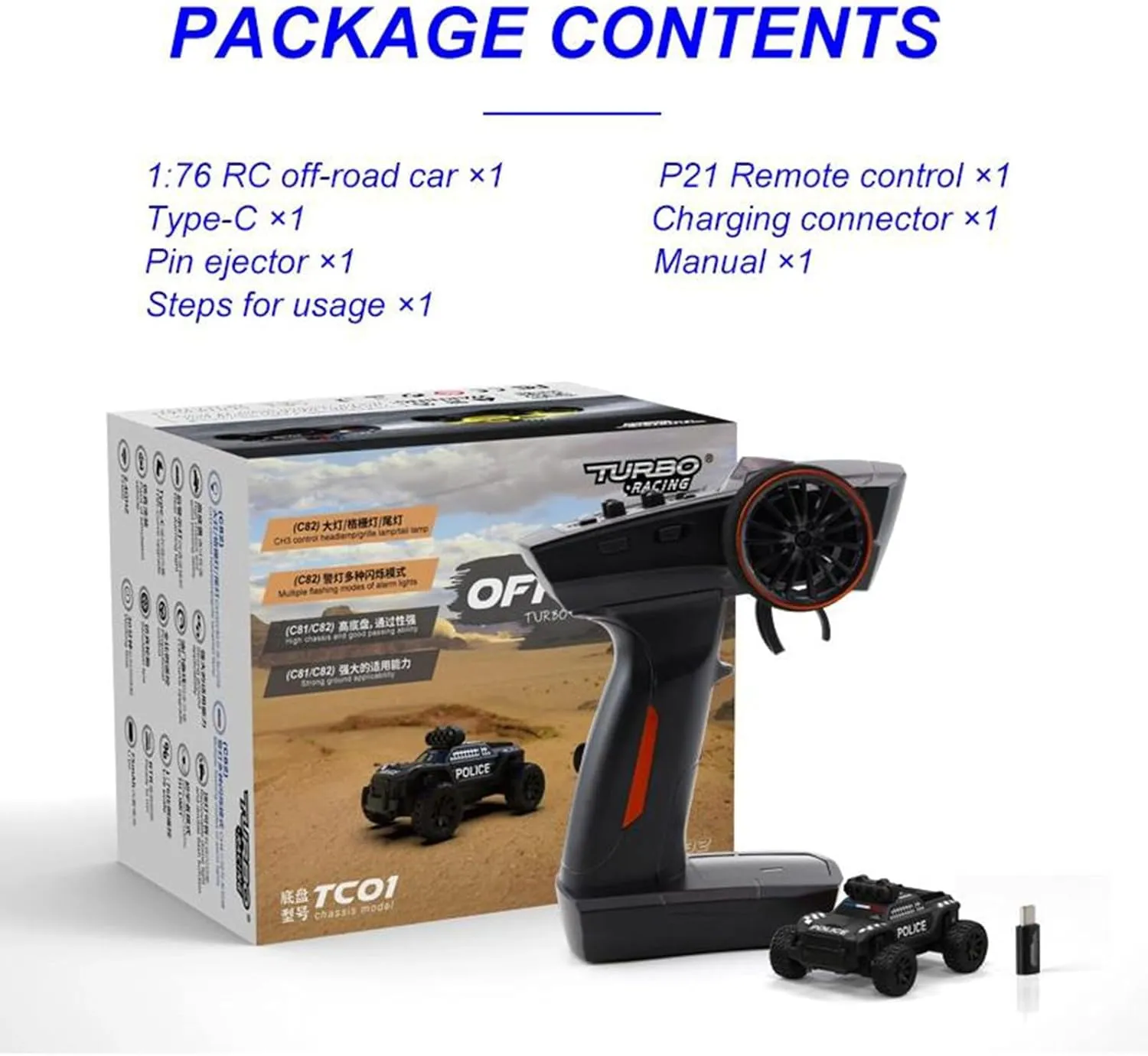Turbo Racing 1:76 Scale RC Sport Car, Table Racing 2.4GHZ Remote Control Mini Model Crawler Car with Full Proportional RTR for Adults Gift (C82)