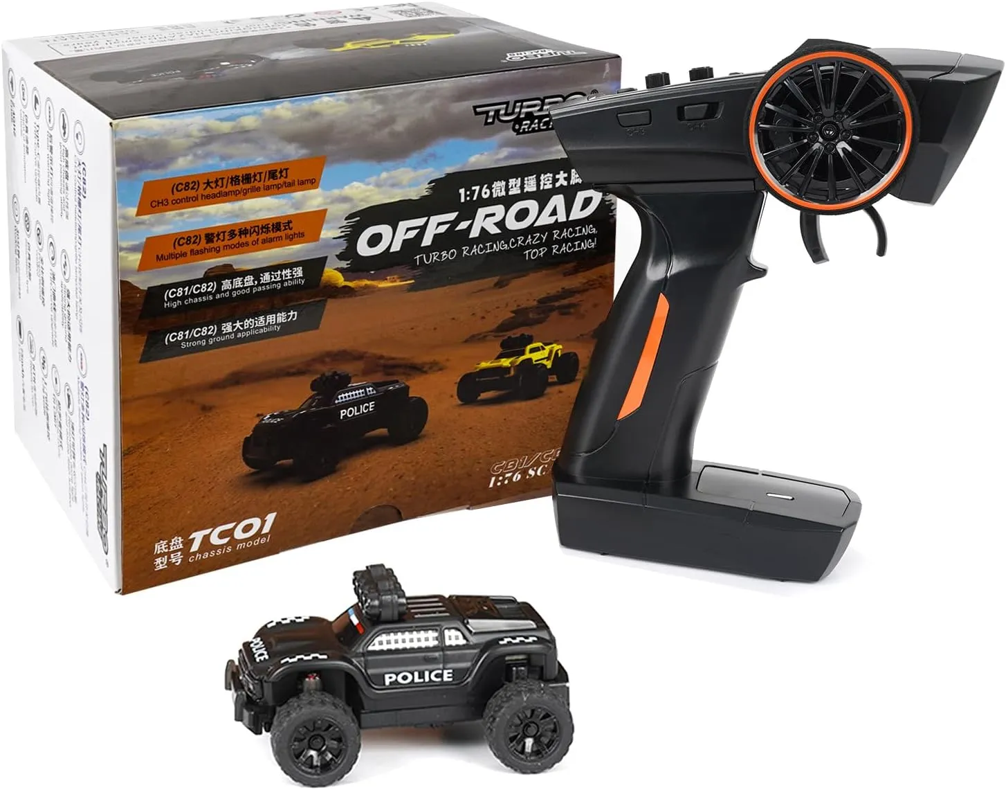 Turbo Racing 1:76 Scale RC Sport Car, Table Racing 2.4GHZ Remote Control Mini Model Crawler Car with Full Proportional RTR for Adults Gift (C82)