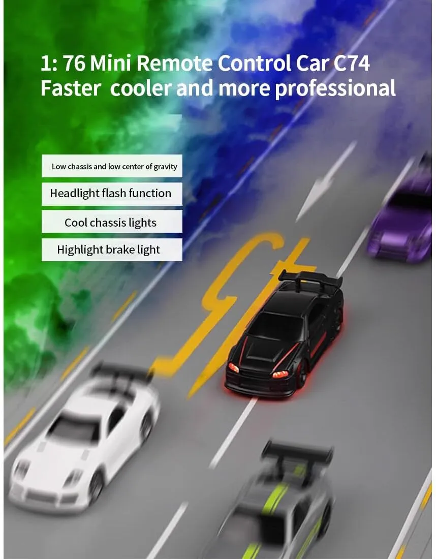 Turbo Racing C74 1/76 Scale Mini RC Car, 2.4G 4CH Remote Control Drift Racing Car Model, RWD Electric RC Drift Vehicle Toys Gift for Adult