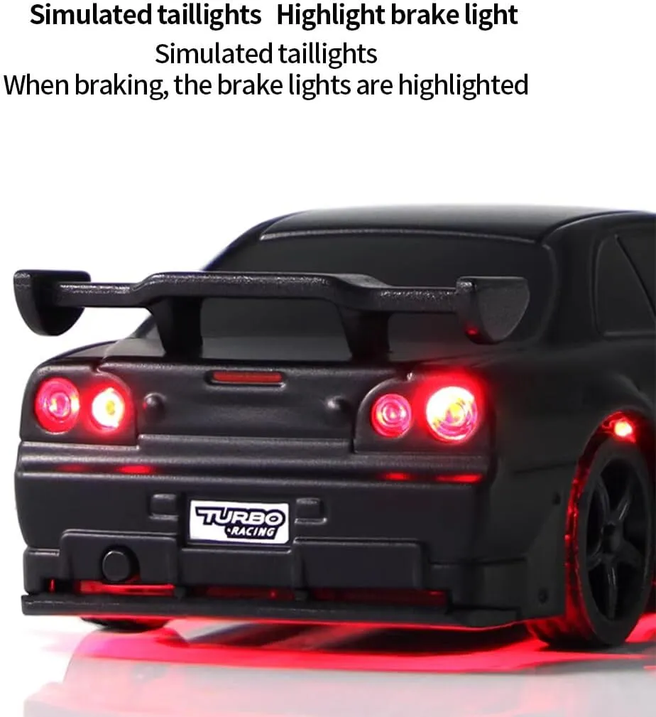 Turbo Racing C74 1/76 Scale Mini RC Car, 2.4G 4CH Remote Control Drift Racing Car Model, RWD Electric RC Drift Vehicle Toys Gift for Adult