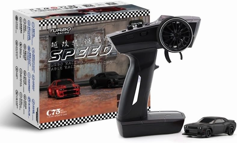 Turbo Racing C75 Mini Indoor RC Drift Car - 2WD RTR On-Road Track Racing, Full Proportional 2.4GHz Transmitter, Remote Control Sport Car 1/76 Scale for Adult