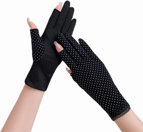 Two-Finger Gloves Women's Cotton UV-Proof Driving Cycling Non-Slip Sunscreen Gloves(D)