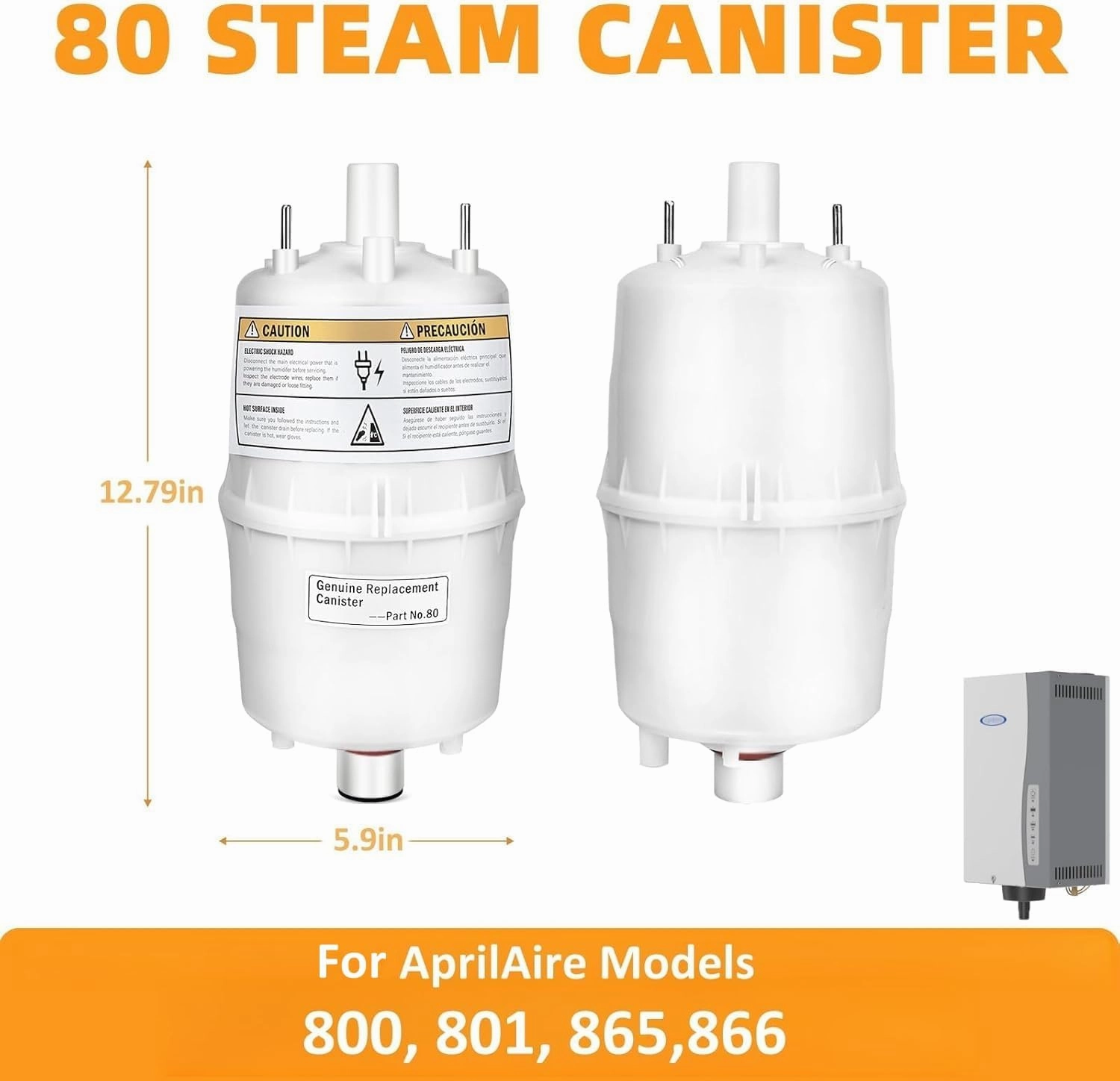 Upgrade 80 Steam Canister for Aprilaire Steam Humidifier Models 800, 801, 865, 866, 80 Replacement Canister OEM Substitute for Aprilaire Canister, 2 Pack