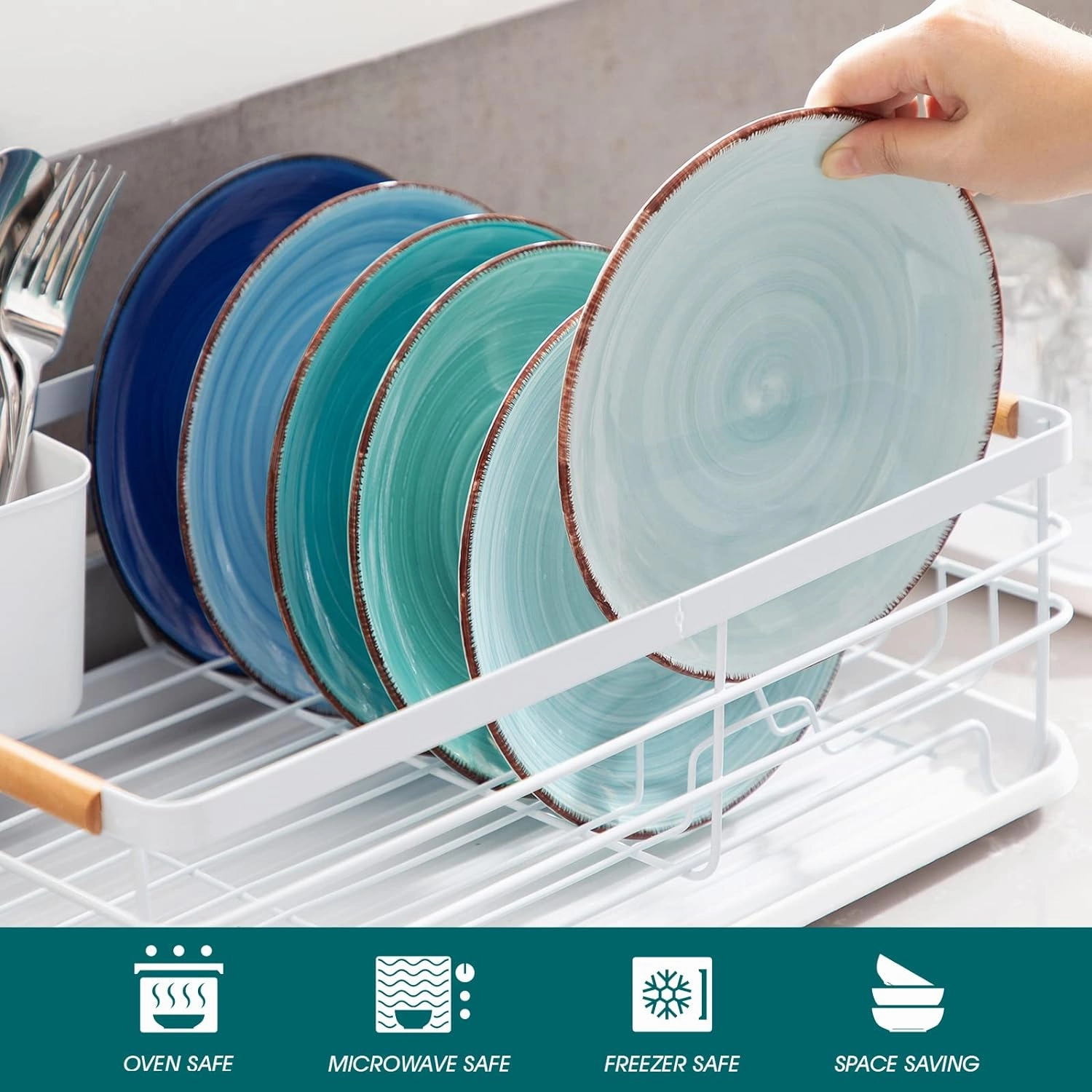 vancasso Bonita Blue Salad Plate Set of 6, 7.5 Inch Ceramic Dinner Plate, Dishwasher and Microwave Safe