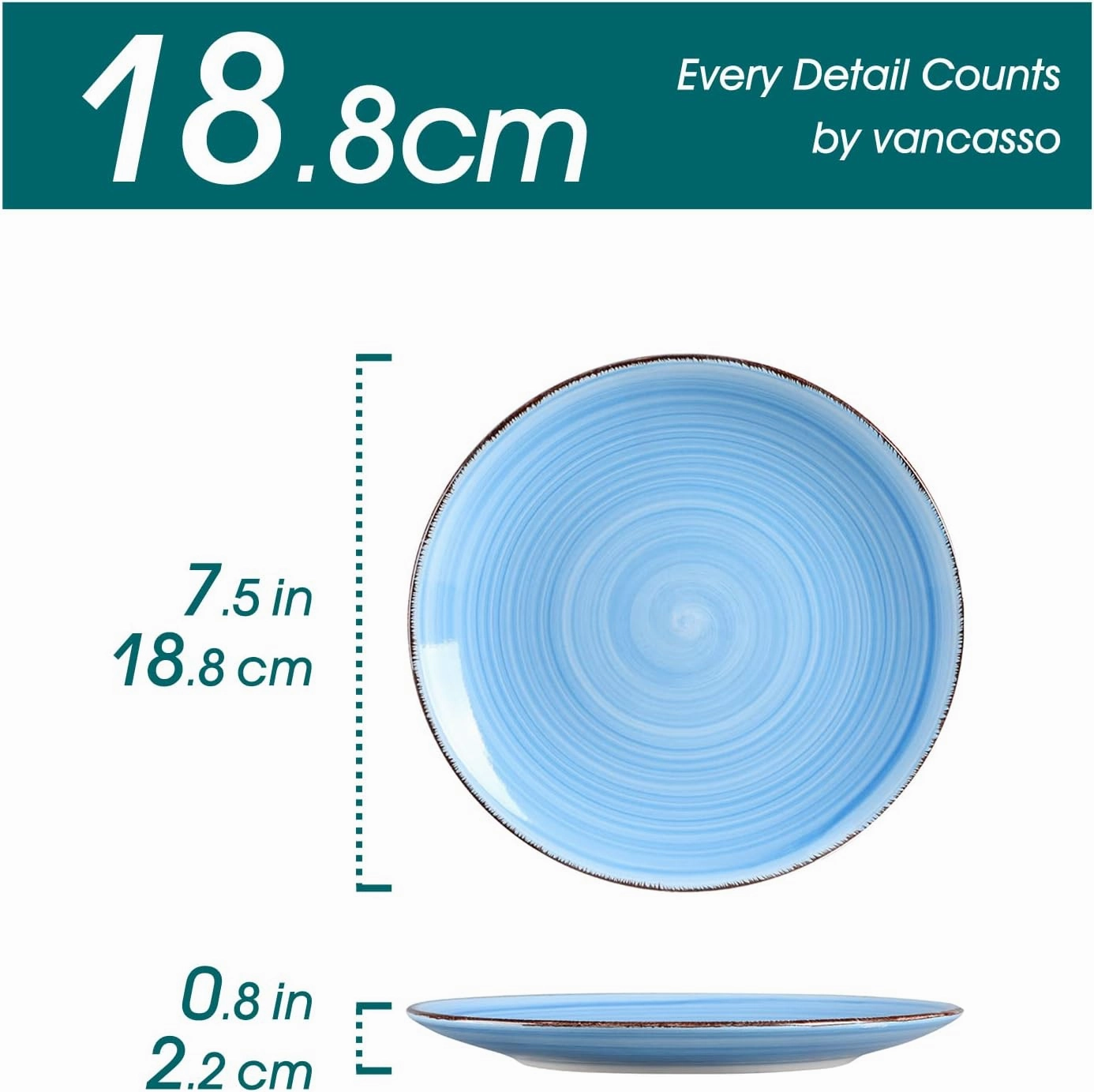 vancasso Bonita Blue Salad Plate Set of 6, 7.5 Inch Ceramic Dinner Plate, Dishwasher and Microwave Safe