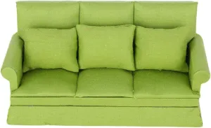 VBESTLIFE 1:12 Scale Doll House Mini Sofa with 3Pcs Pillow, Miniature Wooden Couch Doll House Scene Accessories Ornament for Living Room Desktop Decoration(Green)