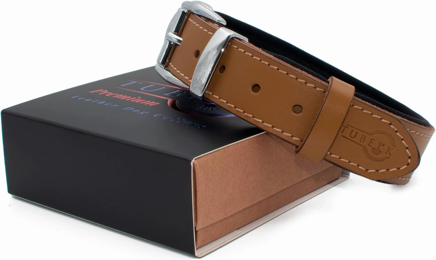 Vegetable-Tanned Leather Dog Collar for Large Dogs - Heavy Duty and Luxury Design Dog Collars (S: 1.2” Wide for 16.5”-19.5” Neck, Brown-Tan)